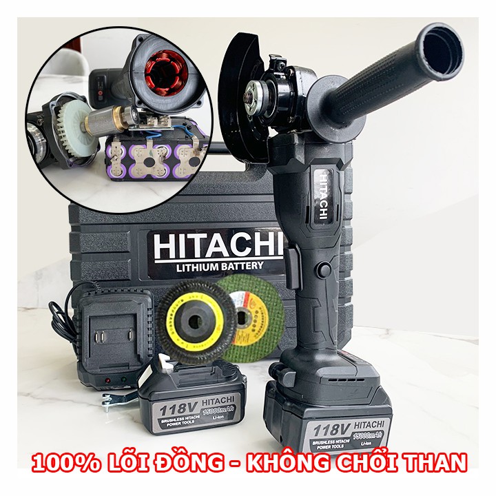 Máy Mài Pin HITACHI 118V - Loại ko chổi than - Có Điều Chỉnh Vòng Tua - Tặng Kèm Đá Mài+Đá Cắt