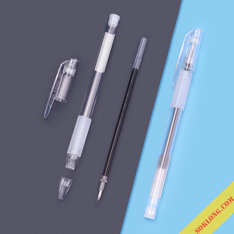 Bút mực gel nét 0.5mm Fine màu trong suốt Baoke B32, cây viết có ruột thay refill tiết kiệm tiện lợi