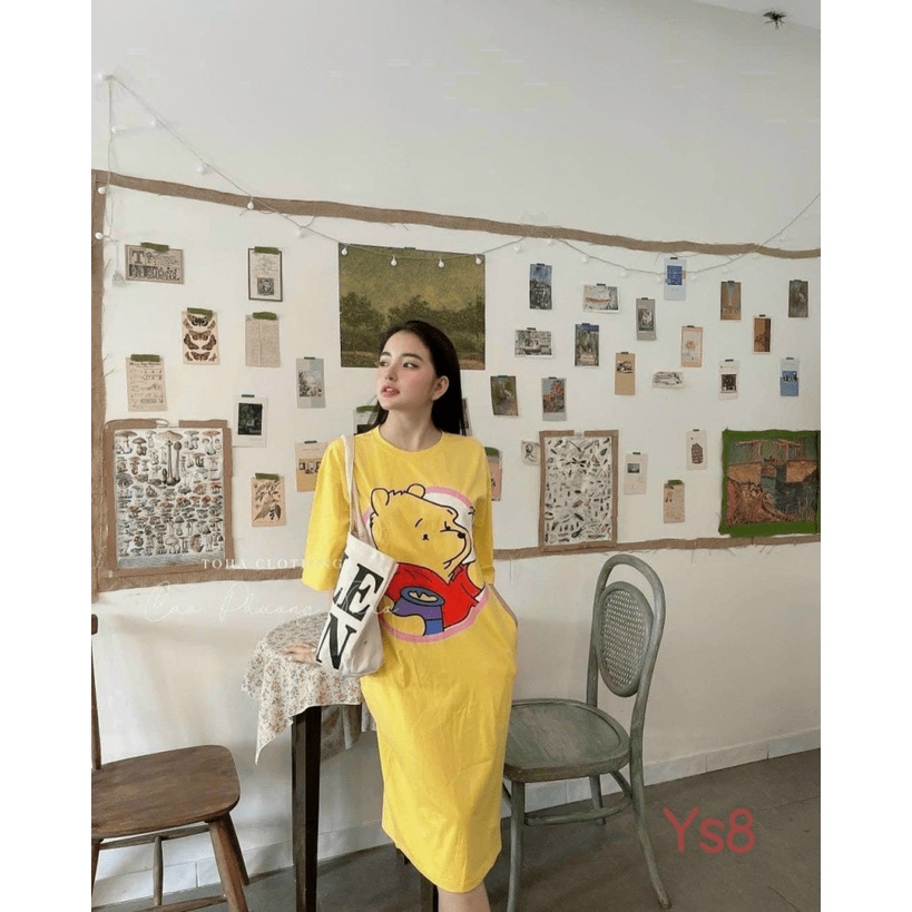 (FREE SHIP) ĐẦM SUÔNG COTTON IN GẤU CHE KHUYẾT ĐIỂM CỰC XINH HHP