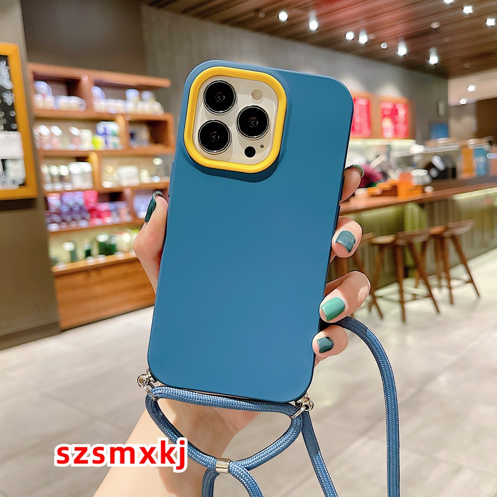 Ốp Điện Thoại Silicone Lỏng Ba Trong Một + Dây Đeo Cho Iphone 11 12 13 14Pro Max XR X XS 7 8 Plus