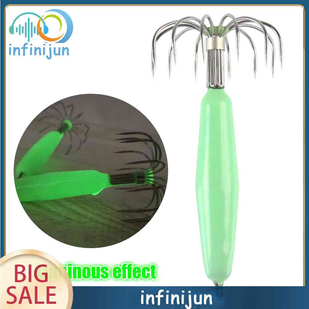 Set 12 Móc Câu Cá Hình Mực Phát Sáng Trong Tối Bằng Nhựa