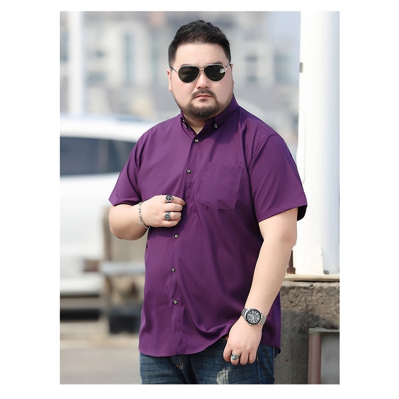 Áo Sơ Mi Tay Ngắn Màu Trơn Cỡ Lớn L-10XL Thời Trang Mùa Hè Cho Nam