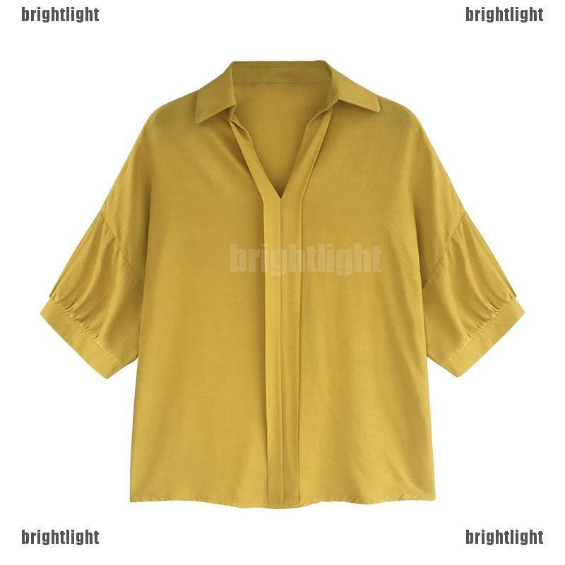 [Bright] Korean Summer Women shirt V Neck loose Casual Solid Slim blouse top Plus Size [LT] | BigBuy360 - bigbuy360.vn