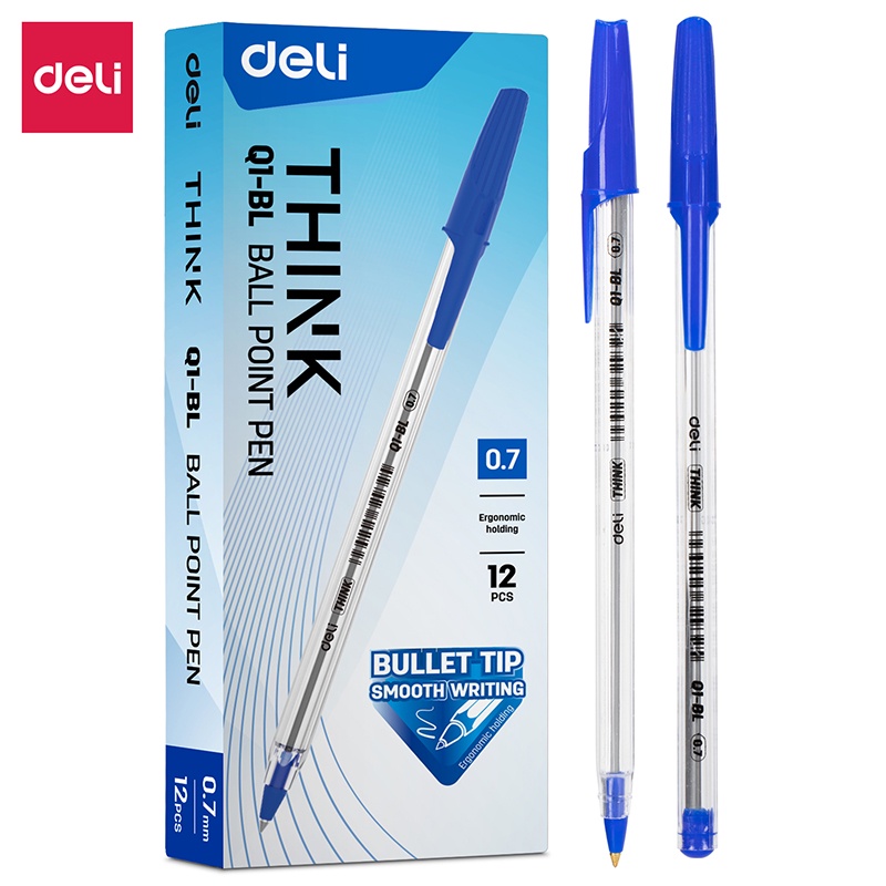 Set 12 cây bút bi DELI đầu ngòi 0.7mm EQ1-BK EQ1-BL EQ1-C