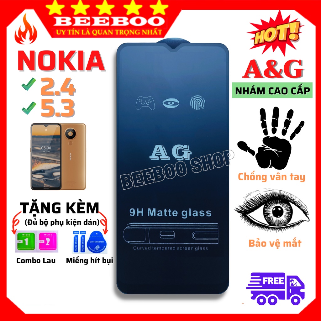 [AG NHÁM CAO CẤP] Kính Cường Lực Nokia 2.4 / 5.3 - Full màn hình - Nhám phủ Nano Cao cấp - Chống vân tay