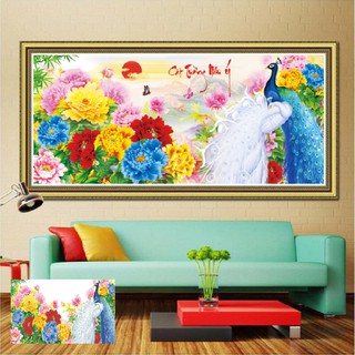 Tranh Đính Đá Chim Công Cát Tường Như Ý KT:104x50cm - 160x75cm