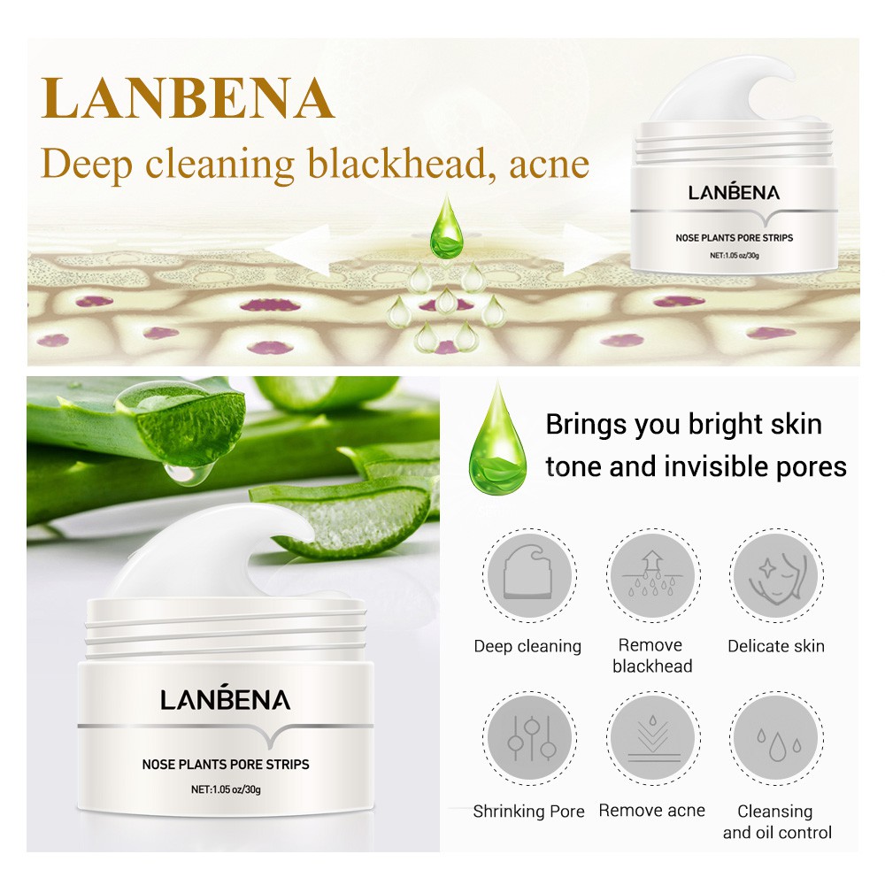 Mặt nạ bùn lột mụn đầu đen chính hãng LANBENA kèm 60 miếng giấy lột mụn