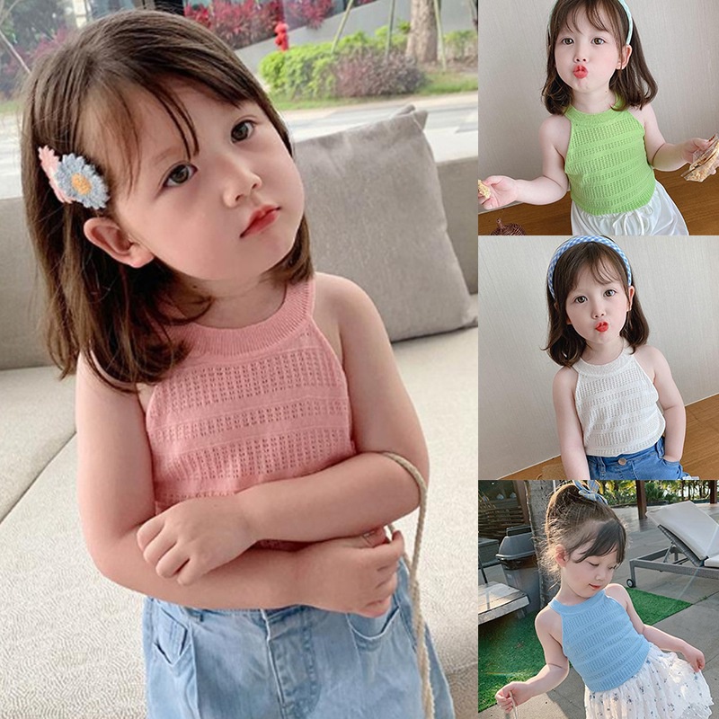 Áo Thun Ba Lỗ Cổ Tròn Màu Sắc Trơn Thoáng Khí Thời Trang Mùa Hè Dành Cho Bé Gái