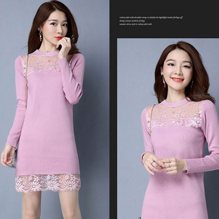 Đầm len phối ren thời trang VA-021i
