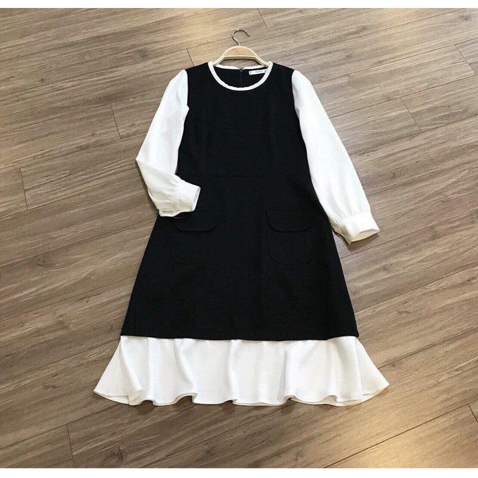 MYC 1266 Váy Bầu Đen Phối Trắng Điệu Đà