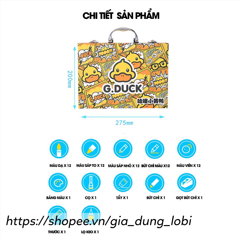 Bộ bút chì màu G.Duck 67 chi tiết cho bé hộp sáp màu kèm dụng cụ học tập có hộp sẳt đựng