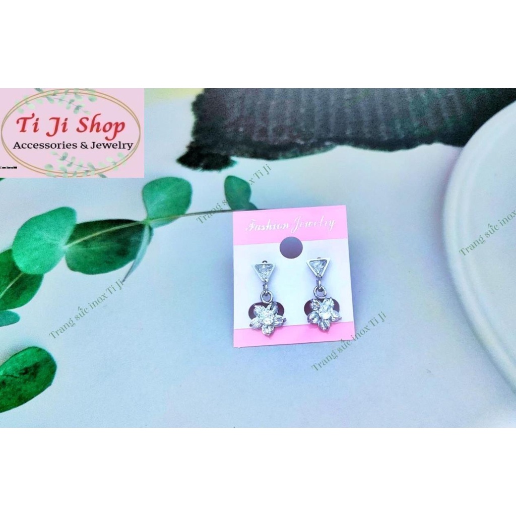BÔNG TAI NỮ INOX TÒN TEN HOA MAI ĐÁ ZICON ĐẸP KHÔNG ĐEN