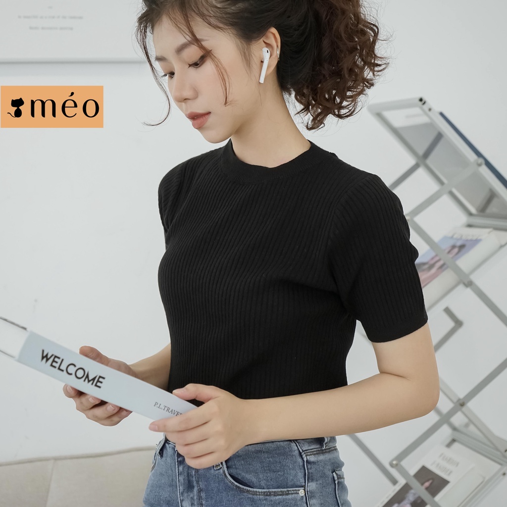 Áo Len ngắn tay cổ tròn trơn màu Corm Méo Shop