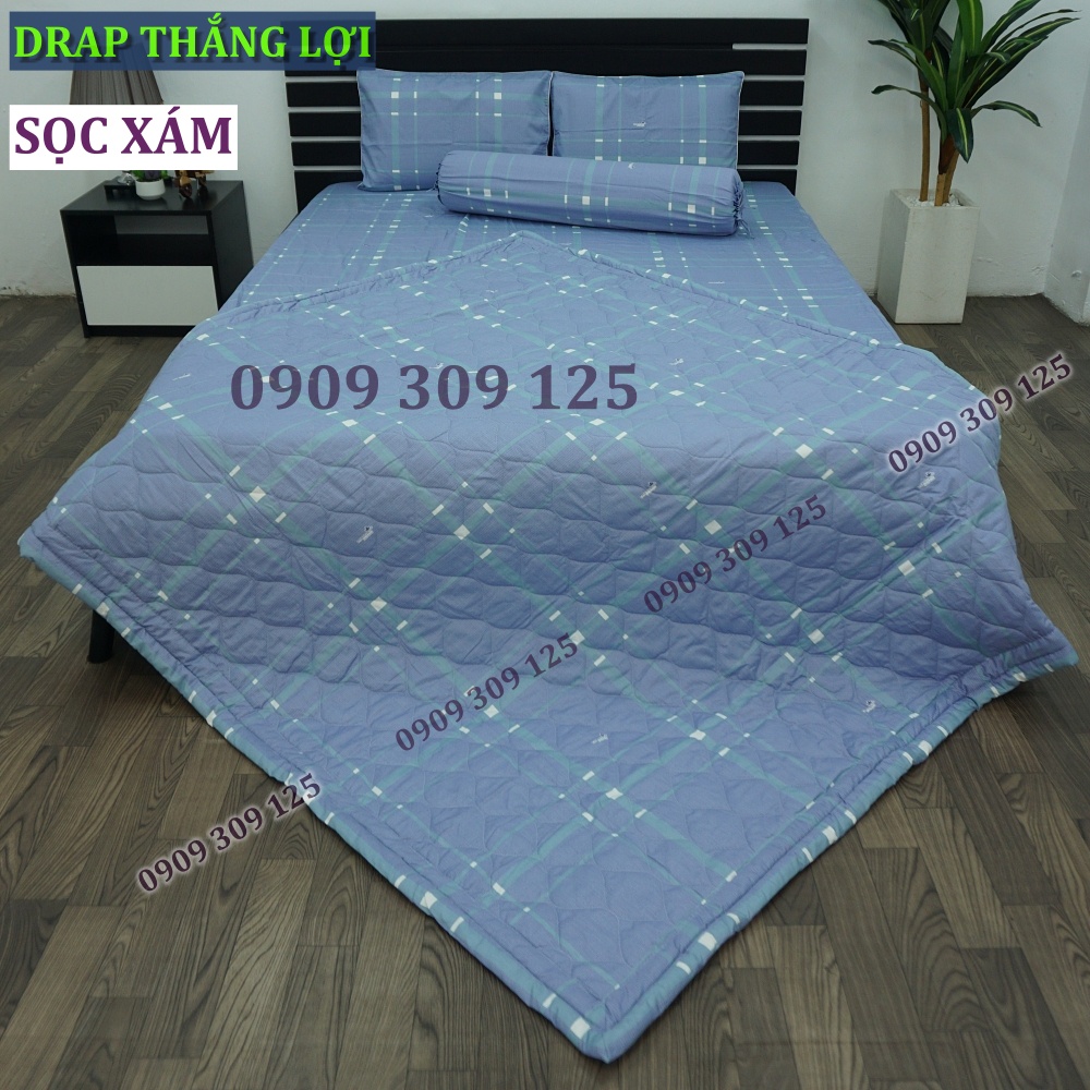 bộ ga cotton Thắng Lợi, ga giường chính hãng ( 4 món ) mẫu SỌC XÁM