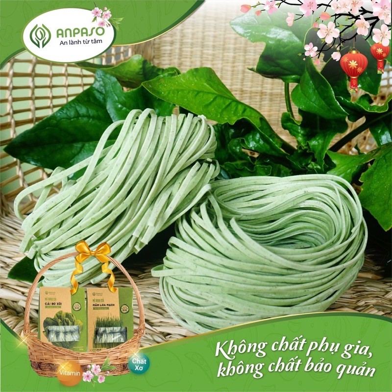 Mì Cải Bó Xôi Hữu Cơ Anpaso 300gr, Mỳ cải bó xôi rau củ giảm cân, eat clean, bổ sung chất xơ, vitamin
