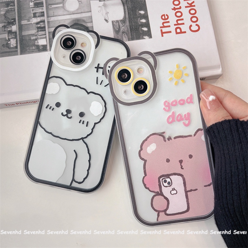 Ốp Điện Thoại Mềm Hình Gấu Uống Trà Sữa Cho iPhone 14 13 12 11 Pro Max Xs Max Xr X 6 6s Plus