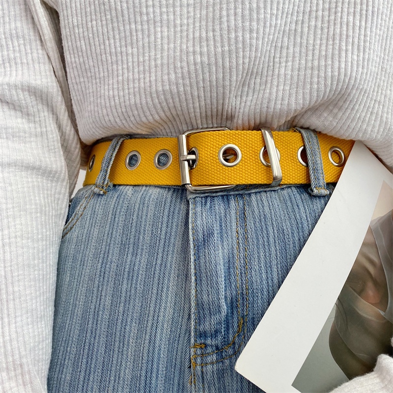 Thắt Lưng Vải Canvas Phối Lỗ Kim Loại Thời Trang hip hop Hàn Quốc Cá Tính Cho Nam Và Nữ