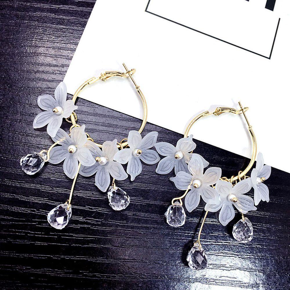 Bông Tai Hình Tròn Bằng Kim Loại Acrylic Phối Hoa Xinh Xắn Thời Trang