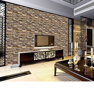 Cuộn 10m decal giấy dán tường khổ 45cm keo sẵn mẫu đá 3d viên
