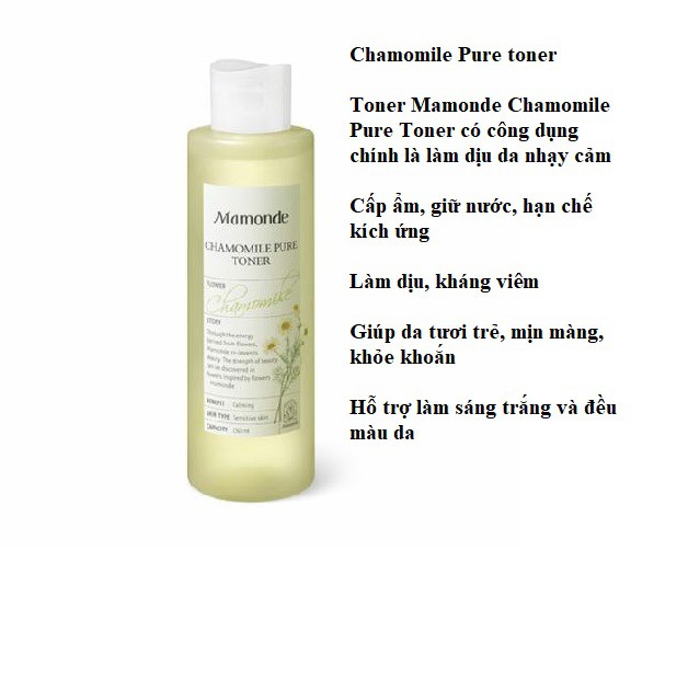 Nước cân bằng dưỡng ẩm thiết yếu dịu nhẹ cho da nhạy cảm Mamonde Chamomile Pure Toner 250ml