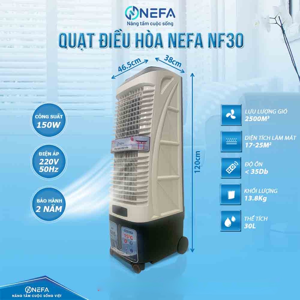 Quạt điều hòa không khí siêu mát giải nhiệt hiệu quả, Quạt điều hòa hơi nước dung tích 30 lít nước NF30K- Tặng đá khô
