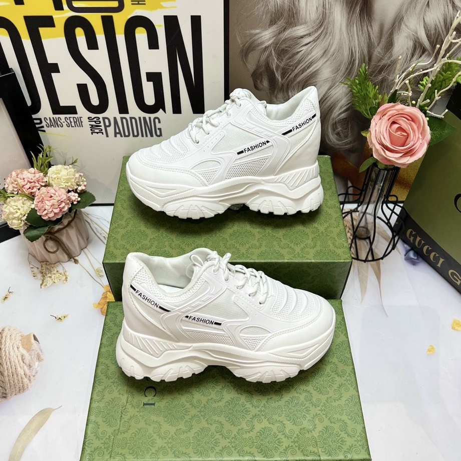 Giày Thể Thao Đế Độn 7 Phân, Giày Tăng Chiều Cao - Quai Lưới Kim Tuyến  D05