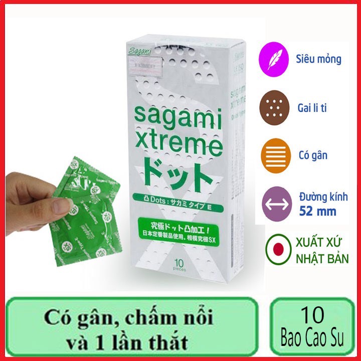 Bao cao su Sagami Xtreme White siêu mỏng gân gai Nhật bản - Hộp 10 cái - B.O - Cam kết che tên, kín đáo