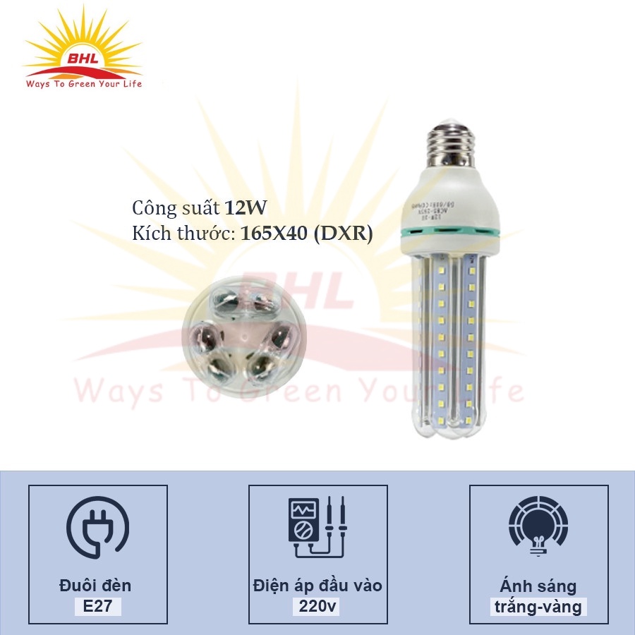 Bóng Đèn Led Chữ U 3W - 5W - 7W - 12W - 16W - 24W - 32W Siêu Sáng