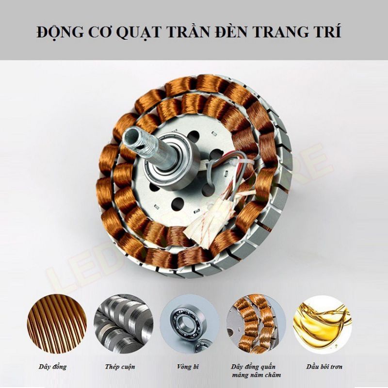 Quạt trần đèn hiện đại động cơ DC lõi đồng, đèn led 3 màu AS, đảo chiều hút ẩm, điều khiển từ xa GER67