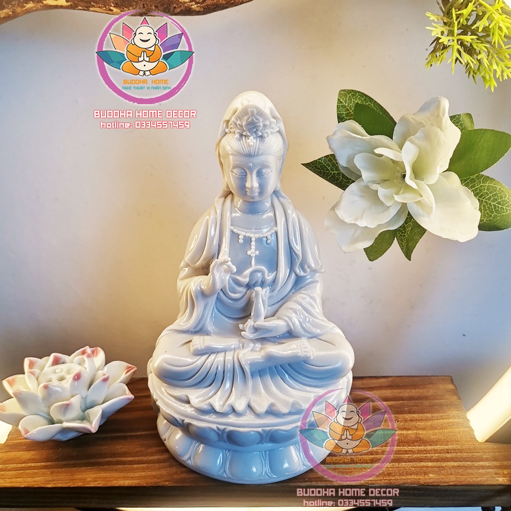 Tượng Mẹ Quan Âm cao 15 cm màu trắng sứ trang trí nội thất nhà cửa, phong thủy, thờ cúng