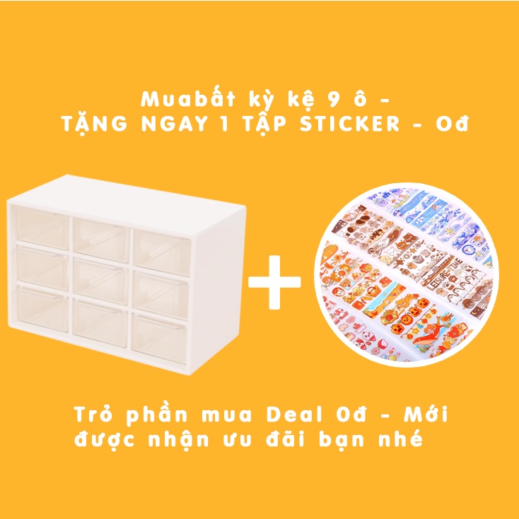 (Thanh lí : Lỗi nứt kính không đáng kể ) Tủ Kệ Mini 9 ngăn Siêu Tiện Lợi Đựng Phụ Kiện Văn Phòng Phẩm- Ong Mặt Bự