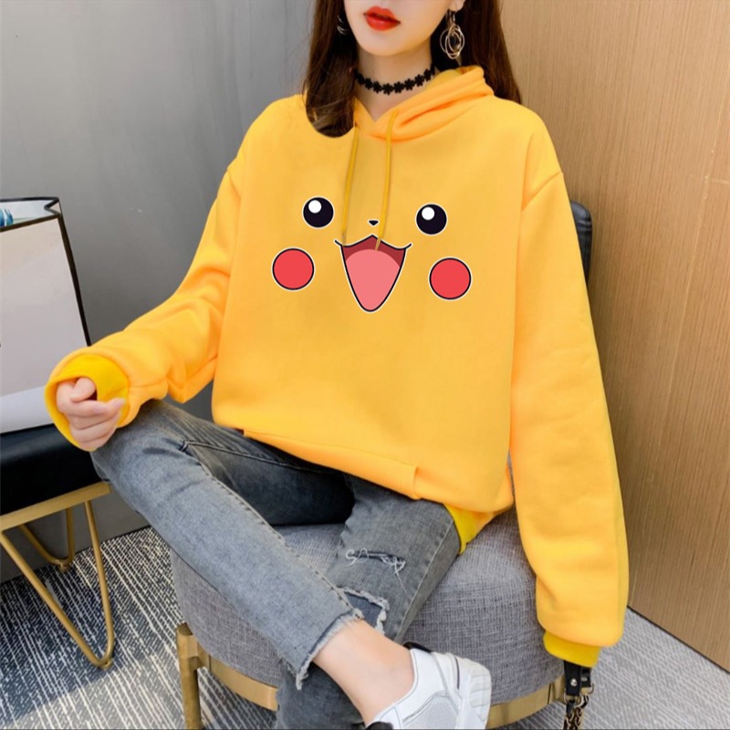 Áo Khoác Thể Thao Bằng Cotton Dày Dáng Rộng In Hình Pikachu Dễ Thương Cho Cặp Đôi