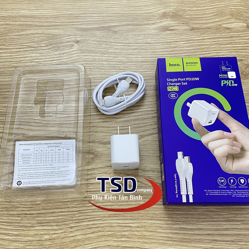 Bộ Sạc Nhanh ip,tablet táo PD 20W Hoco NC1