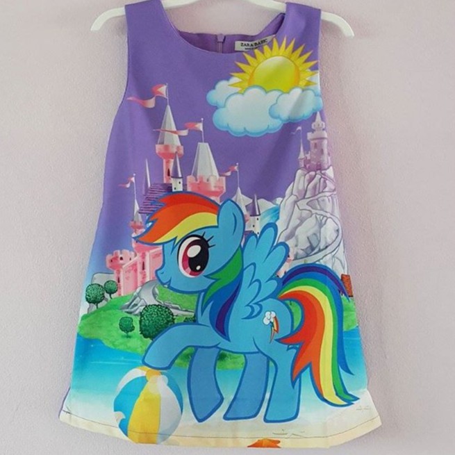 Váy Pony In Rainbow Dash Váy Trẻ Em Size 1-2 Tuổi Tím Và Xanh