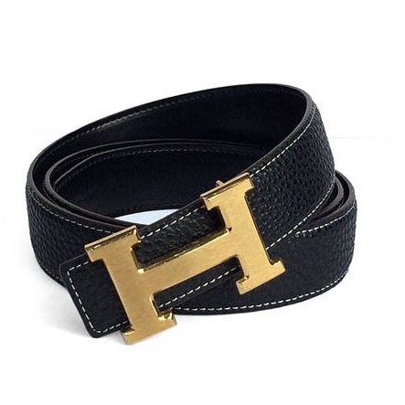 Dây thắt lưng nam chữ H mặt vàng mặt trắng dây da đen