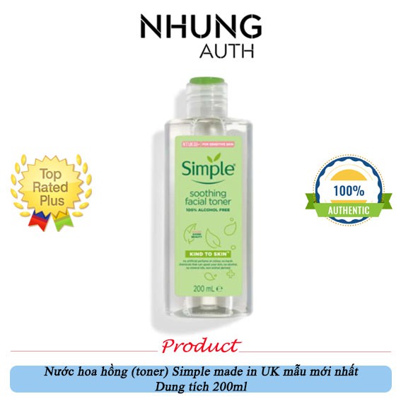 Toner dịu nhẹ Simple UK 200ml không cồn, bà bầu dùng được