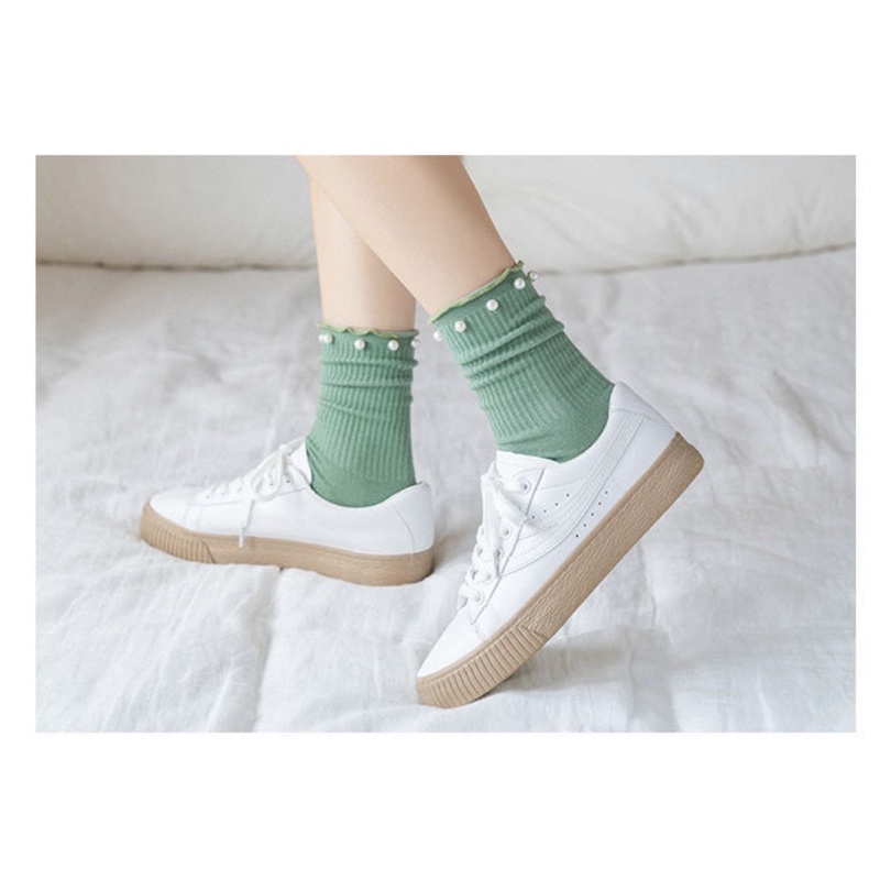 TL41 Tất vớ nữ len vân cổ bèo đính hạt tiểu thư Lolita LẺ