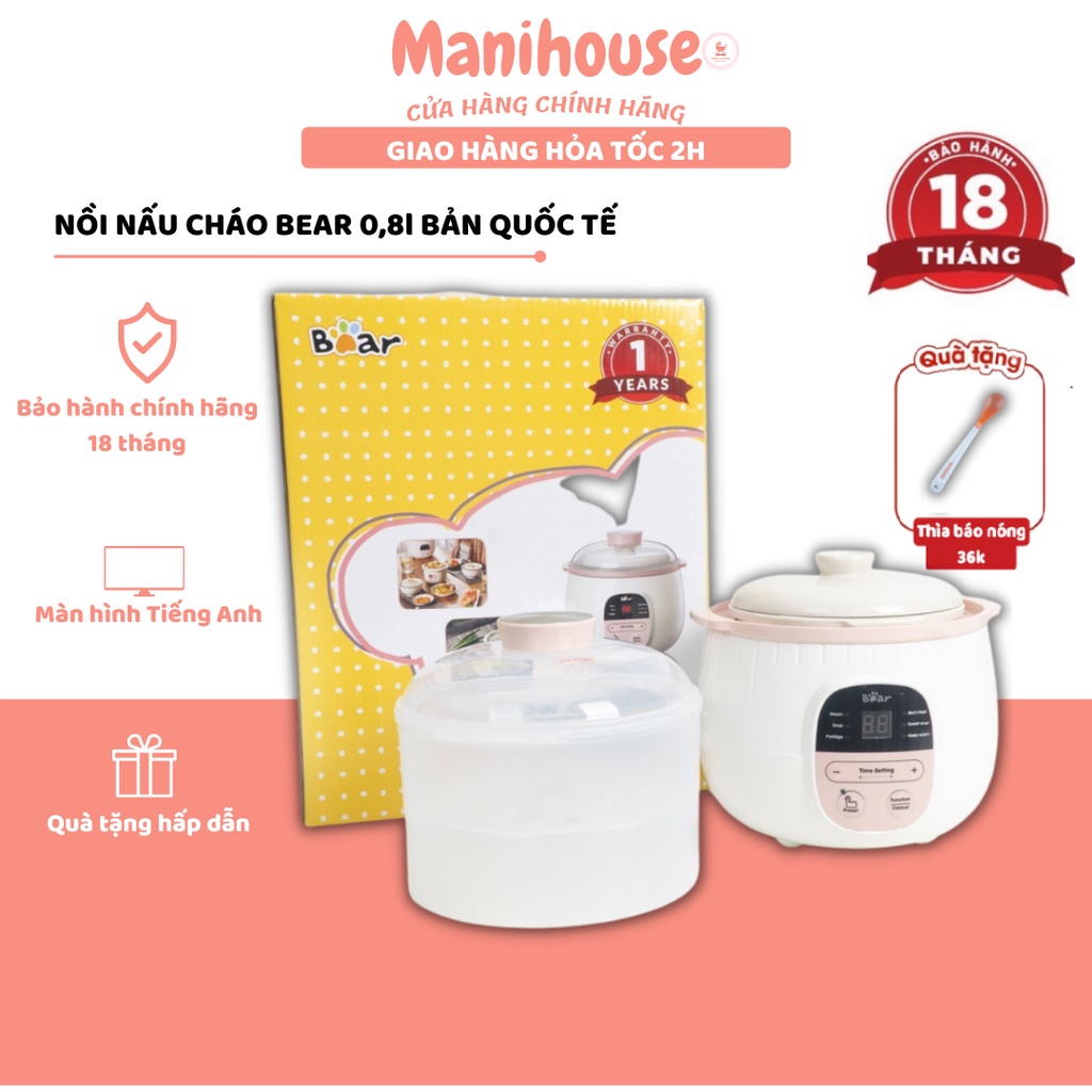 (Bản Quốc Tế) Nồi Nấu Cháo Chậm Bear 0,8L Ninh Hầm Cách...