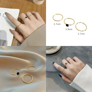 Three-piece black drip glaze ring, Korean three-piece ring fashion accessories