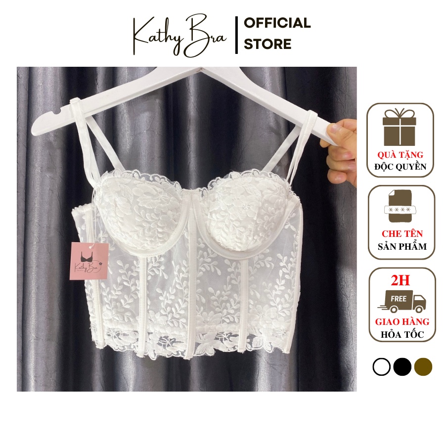 H06 [SẴN] Áo Kiểu Corset KATHY BRA Kiểu Dáng Coptop Áo Lót Bra Ren Hoa Thêu Cao Cấp Thiết Kế Bralette Đệm Vừa Siêu Xinh