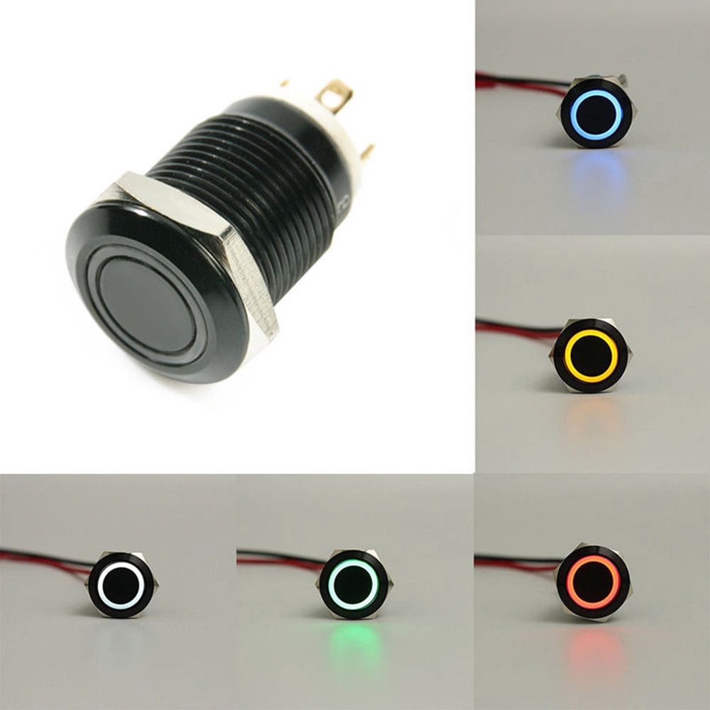 JANE Waterproof Electronics 12V 4Pin Metal Aluminum Black 12mm Push Button