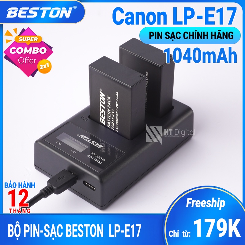 Bộ 2 Pin Canon LP-E17 + Sạc Đôi LP-E17 Beston Cho Canon 77D 750D 760D 800D 8000D 200D M3 M5 M6, EOS RP