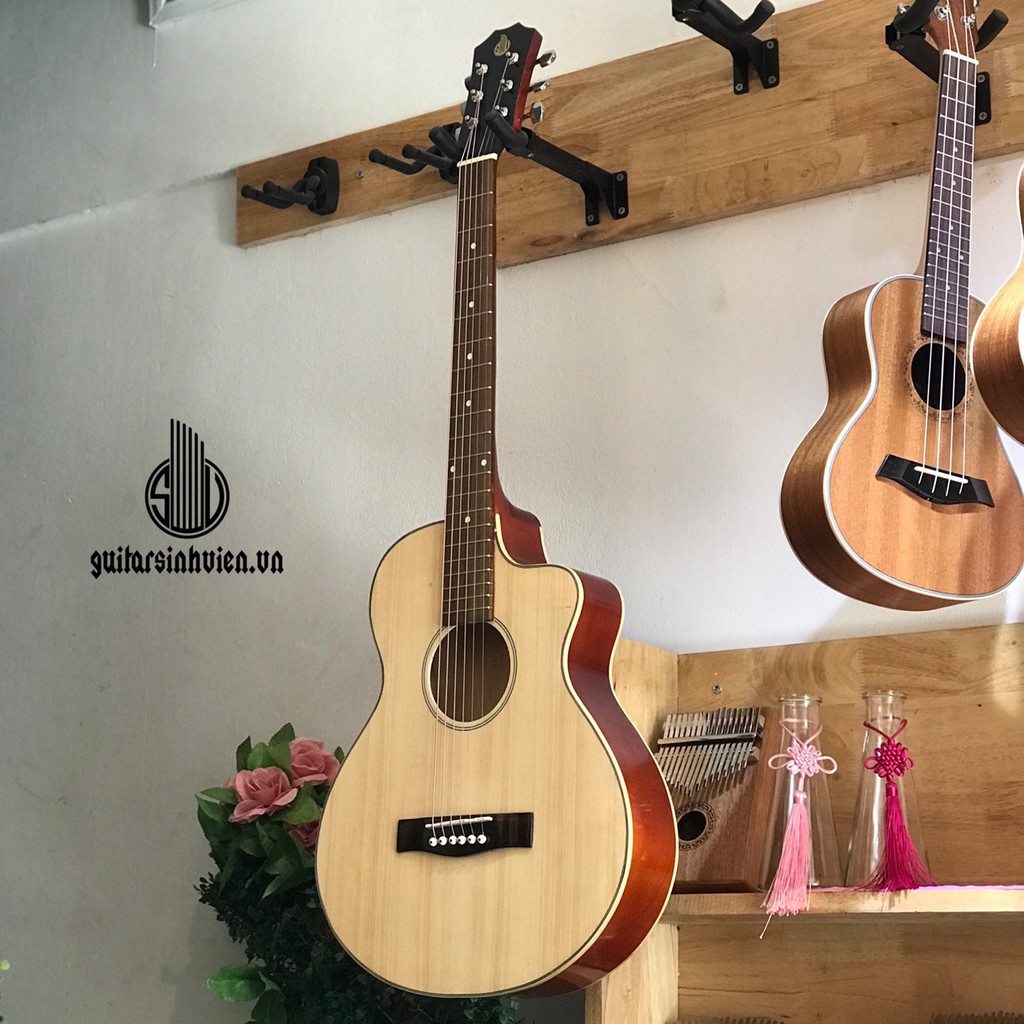 Đàn guitar mini 3/4 có ty chống cong - Chuyên tập chơi - Tặng 3 miếng sticker, bao da và phụ kiện - Bảo hành 1 năm