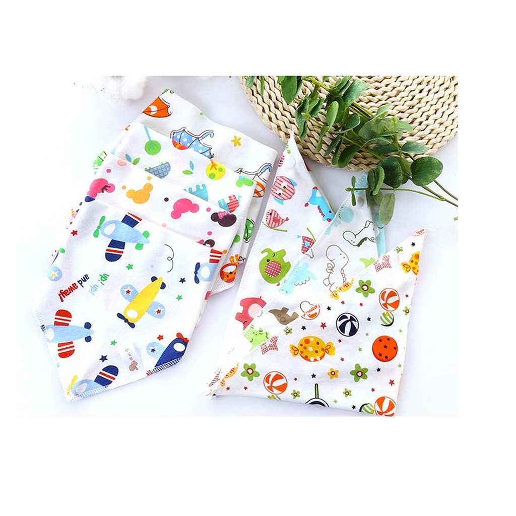 Set 5 Khăn Yếm Tam Giác 100%cotton có cúc bấm cho bé