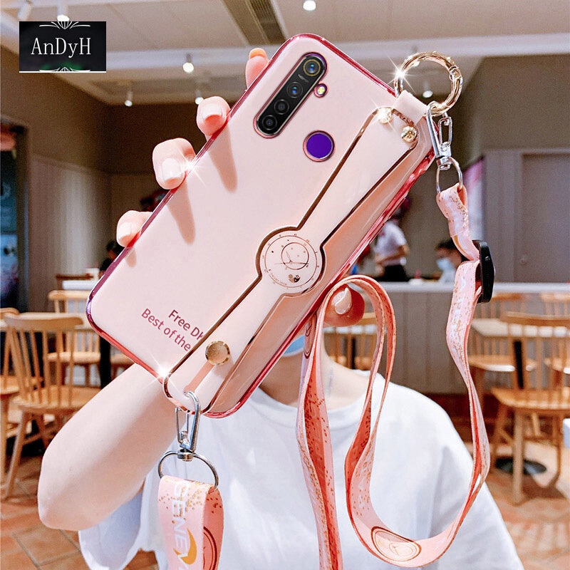 Ốp Điện Thoại Mềm Đính Đá Gắn Dây Đeo Cổ Cho OPPO Realme 5 Pro C3 5S 6i 5i
