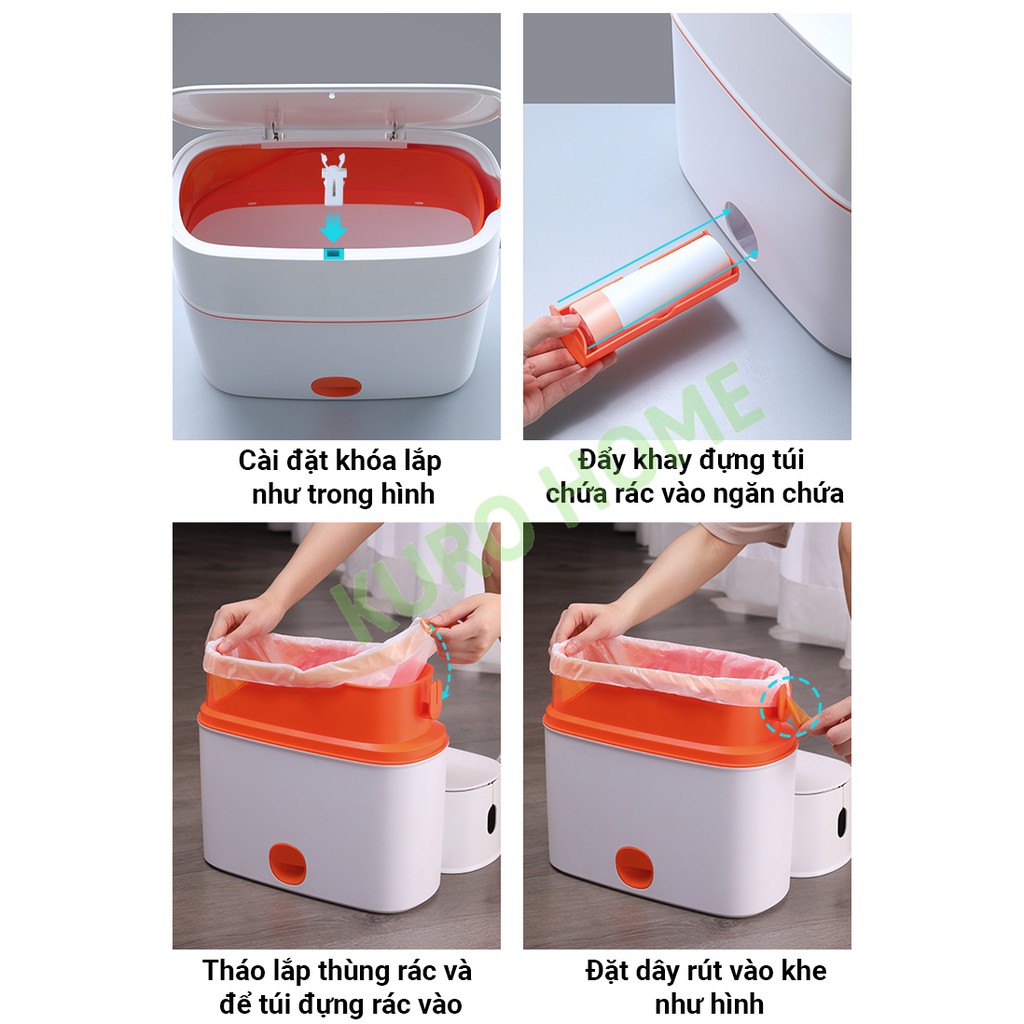 Thùng rác thông minh tự động đóng gói rút dây Joybos 11L - Dùng cho nhà bếp, nhà vệ sinh KuroHome