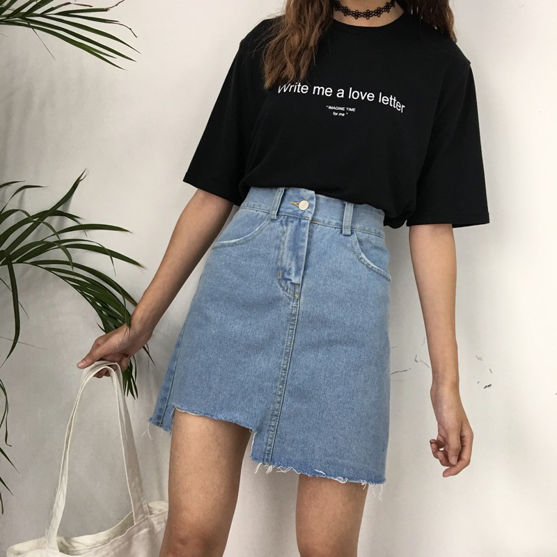 chân váy ulzzang chân váy nữ đẹp chân váy jean bò jeans rách chữ A kiểu dáng hàn quốc