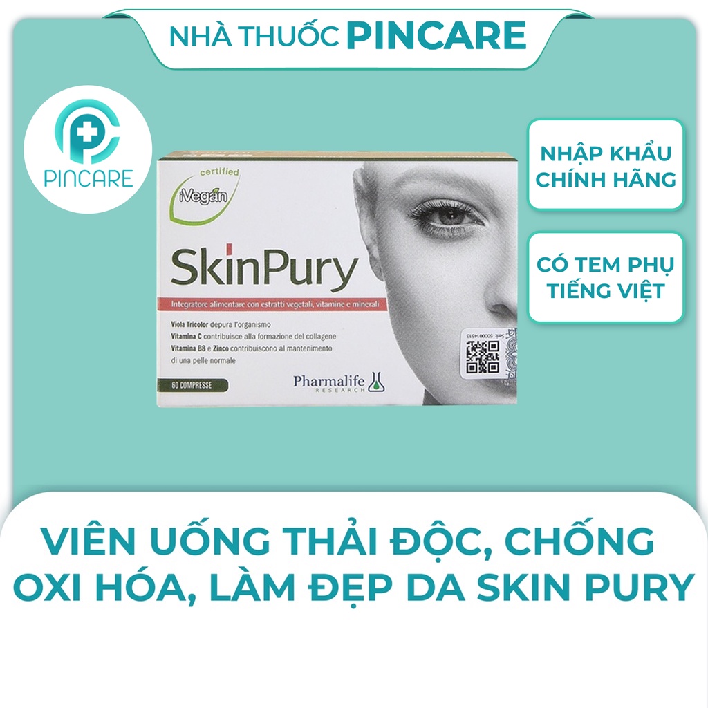 Viên uống giảm mụn, thải độc, chống oxy hóa, làm đẹp da Pharmalife Skin Pury - Hàng chính hãng - Nhà thuốc PinCare