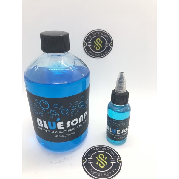 Nước rửa BLUSOAP Nước rửa hình xăm Blue Soap 500ml vs 30ml.