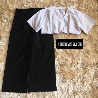 ☀️set bộ quần ống rộng + crop cổ tim